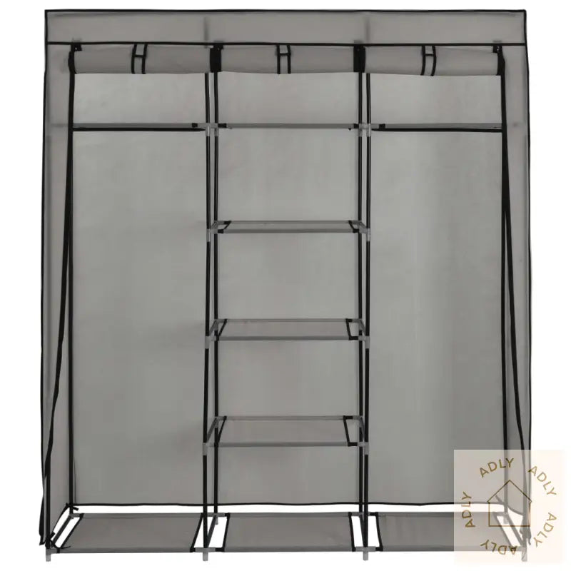 Garderobe Med Skap Og Stenger Grå 150X45X175 Cm Stoff