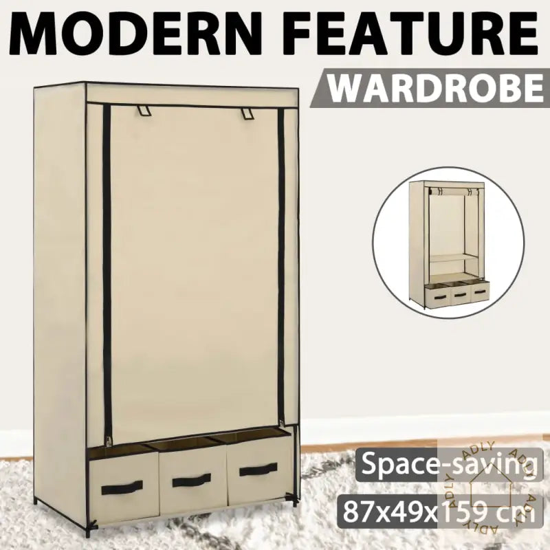 Garderobe Kremhvit 87X49X159 Cm Stoff