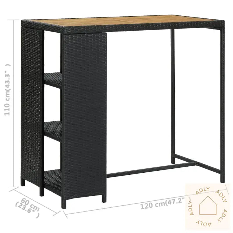 Barbord Med Oppbevaringsstativ Svart 120X60X110 Cm Polyrotting