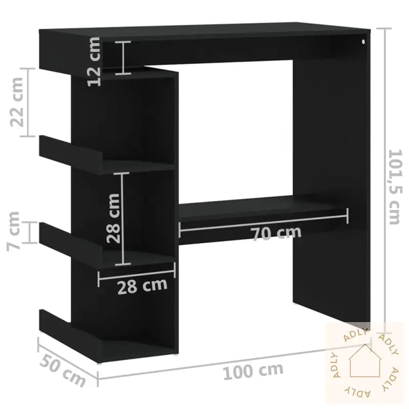 Barbord Med Oppbevaring Svart 100X50X101,5 Cm Konstruert Tre