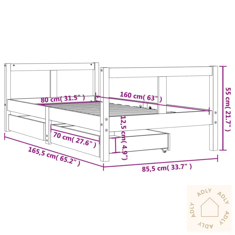 Barnesengeramme Med Skuffer 80X160 Cm Heltre Furu