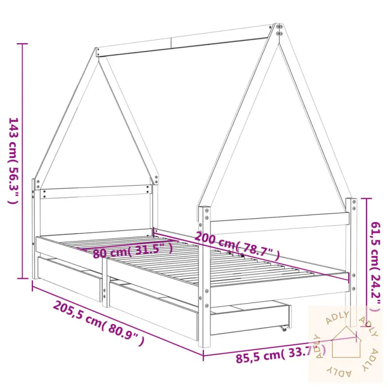 Barnesengeramme Med Skuffer Svart 80X200 Cm Heltre Furu