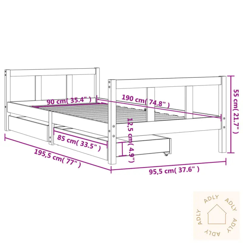 Barnesengeramme Med Skuffer Hvit 90X190 Cm Heltre Furu