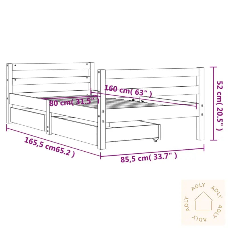 Barnesengeramme Med Skuffer Svart 80X160 Cm Heltre Furu
