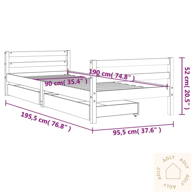 Barnesengeramme Med Skuffer 90X190 Cm Heltre Furu