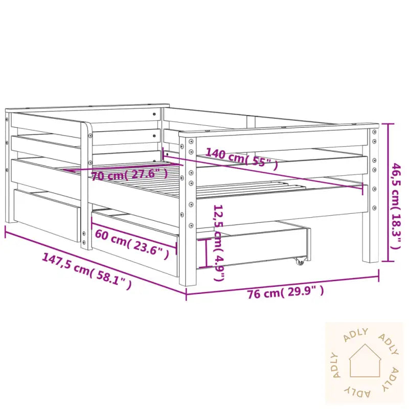 Barnesengeramme Med Skuffer Hvit 70X140 Cm Heltre Furu