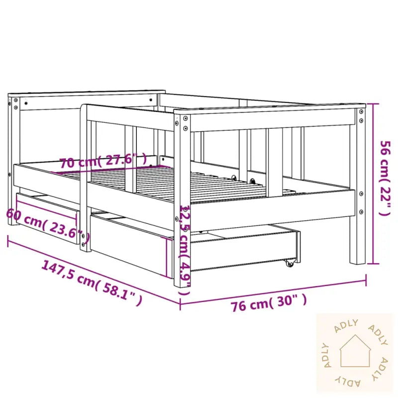 Barnesengeramme Med Skuffer 70X140 Cm Heltre Furu