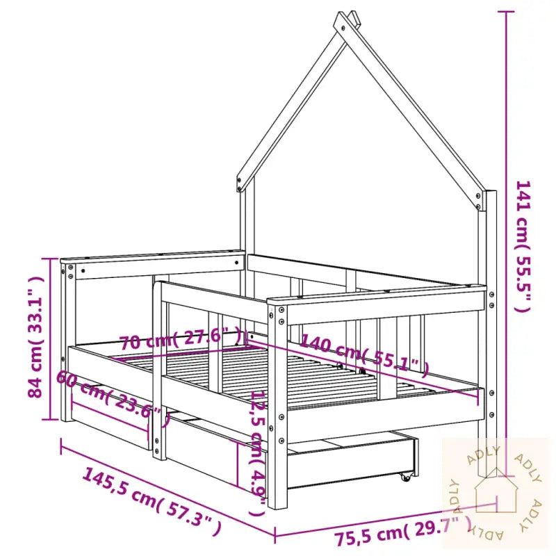 Barnesengeramme Med Skuffer Hvit 70X140 Cm Heltre Furu