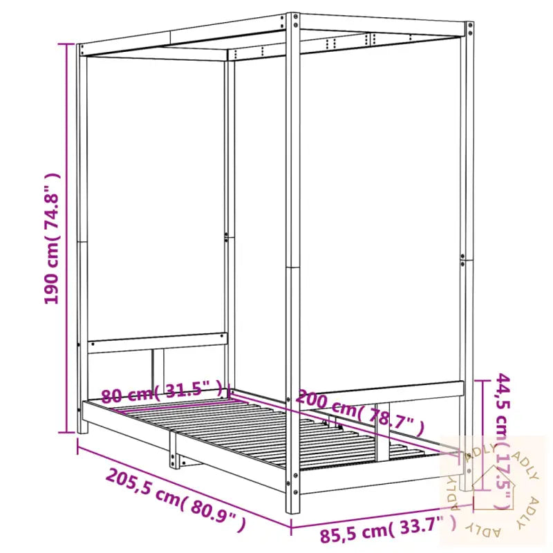 Barnesengeramme Svart 80X200 Cm Heltre Furu