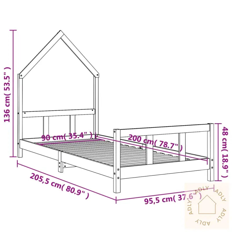 Barnesengeramme Svart 90X200 Cm Heltre Furu