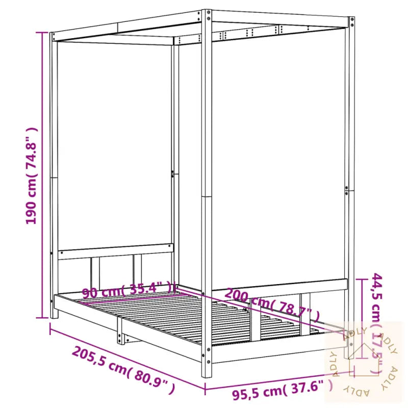Barnesengeramme Svart 90X200 Cm Heltre Furu