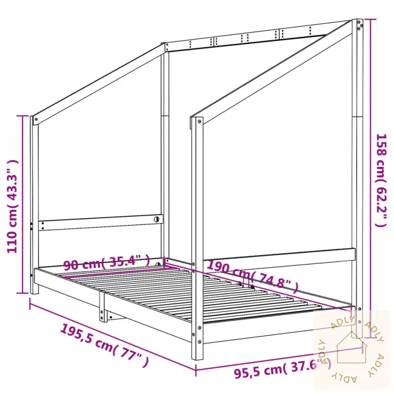 Barnesengeramme Svart 90X190 Cm Heltre Furu