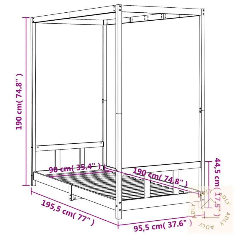 Barnesengeramme Svart 90X190 Cm Heltre Furu