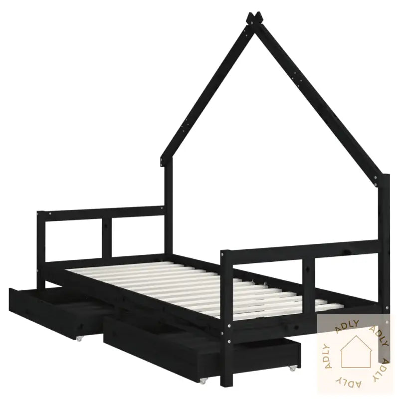 Barnesengeramme Med Skuffer Svart 80X200 Cm Heltre Furu