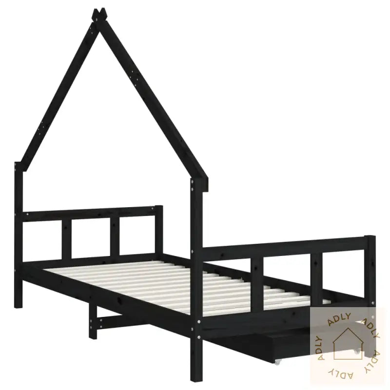 Barnesengeramme Med Skuffer Svart 90X200 Cm Heltre Furu