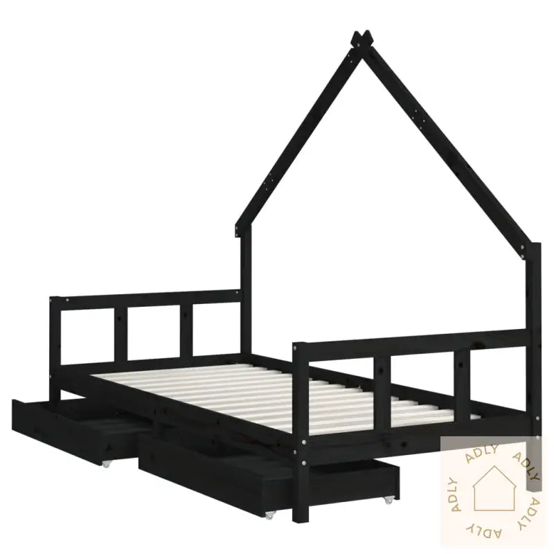 Barnesengeramme Med Skuffer Svart 90X200 Cm Heltre Furu