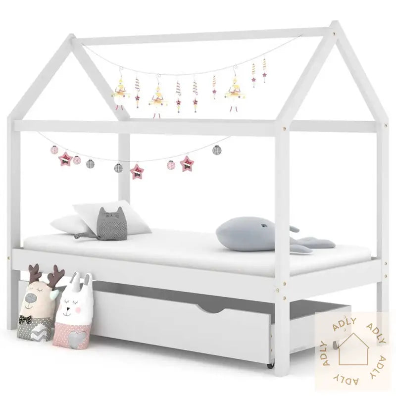 Ramme For Barneseng Med Skuff Heltre Furu Hvit 80X160 Cm