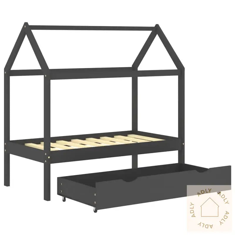 Sengeramme For Barn Med Skuff Heltre Furu 70X140 Cm Mørkegrå