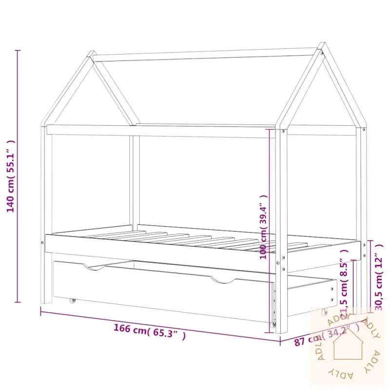 Ramme For Barneseng Med Skuff Heltre Furu Hvit 80X160 Cm