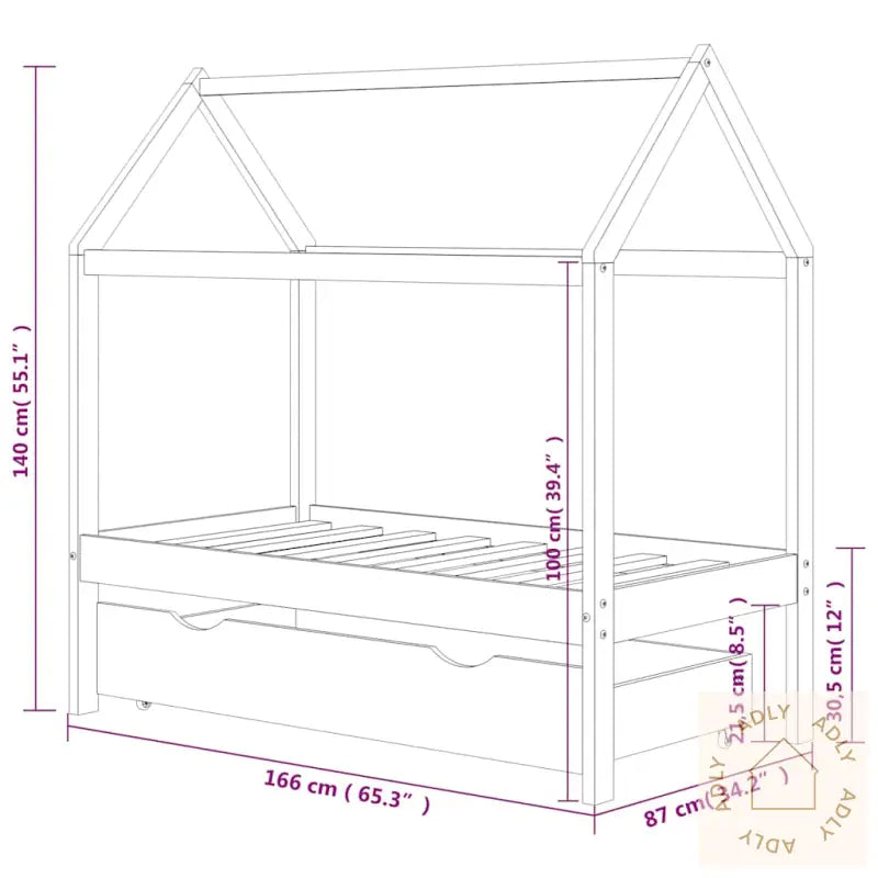 Ramme For Barneseng Med Skuff Heltre Furu 80X160 Cm