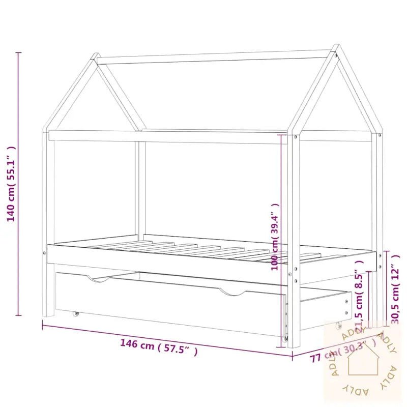 Ramme For Barneseng Med Skuff Hvit Heltre Furu 70X140 Cm
