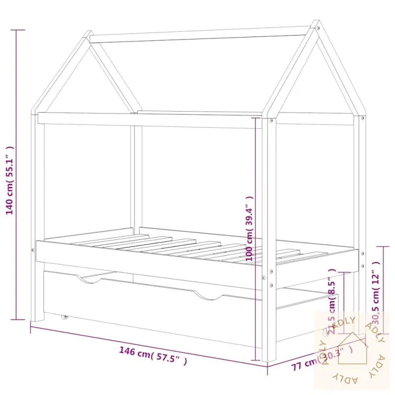 Ramme For Barneseng Med Skuff Heltre Furu 70X140 Cm