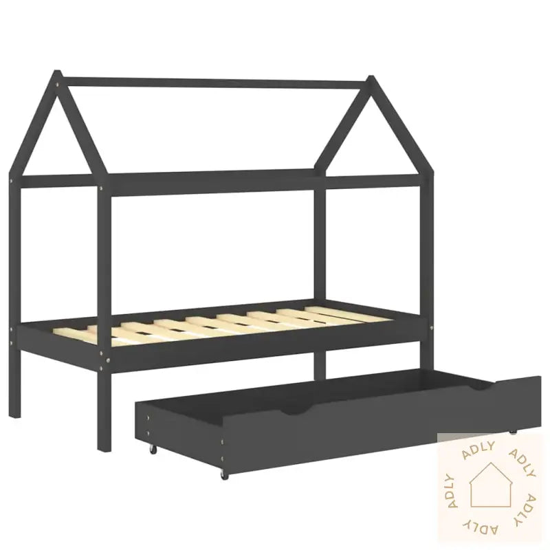 Sengeramme For Barn Med Skuff Heltre Furu 80X160 Cm Mørkegrå