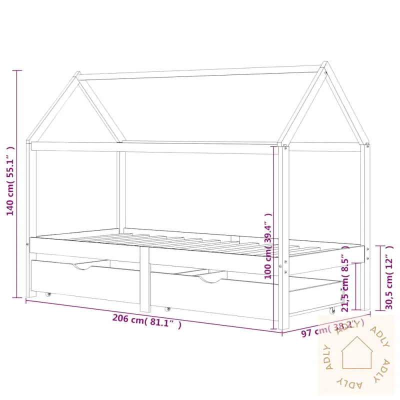 Ramme For Barneseng Med Skuffer Hvit Heltre Furu 90X200 Cm