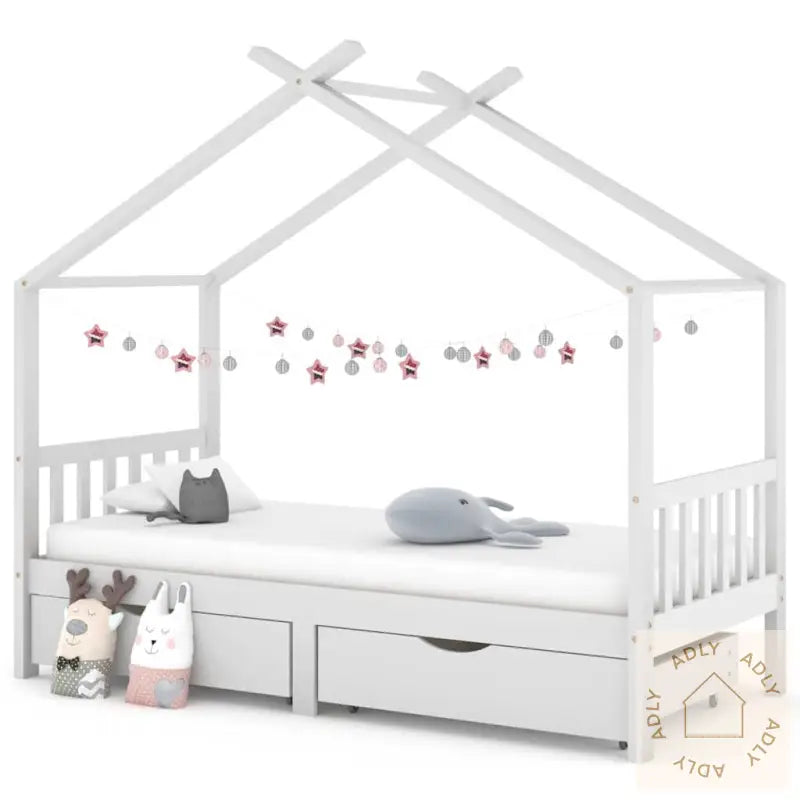 Ramme For Barneseng Med Skuffer Hvit Heltre Furu 90X200 Cm