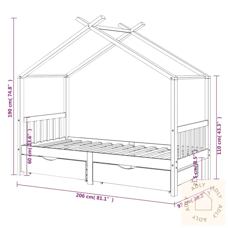 Ramme For Barneseng Med Skuffer Hvit Heltre Furu 90X200 Cm