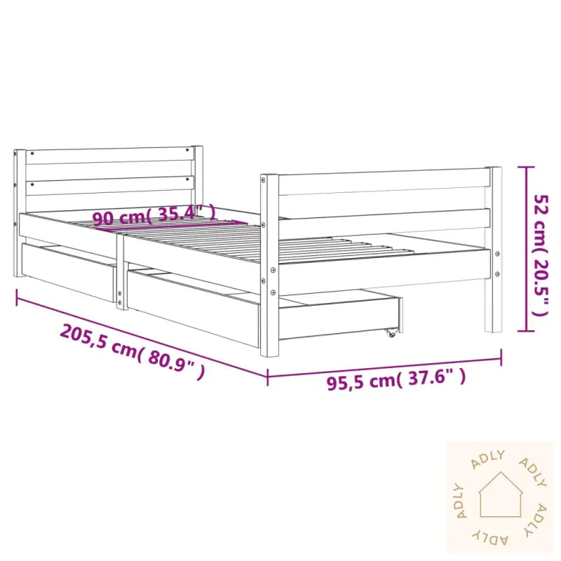 Barnesengeramme Med Skuffer Svart 90X200 Cm Heltre Furu