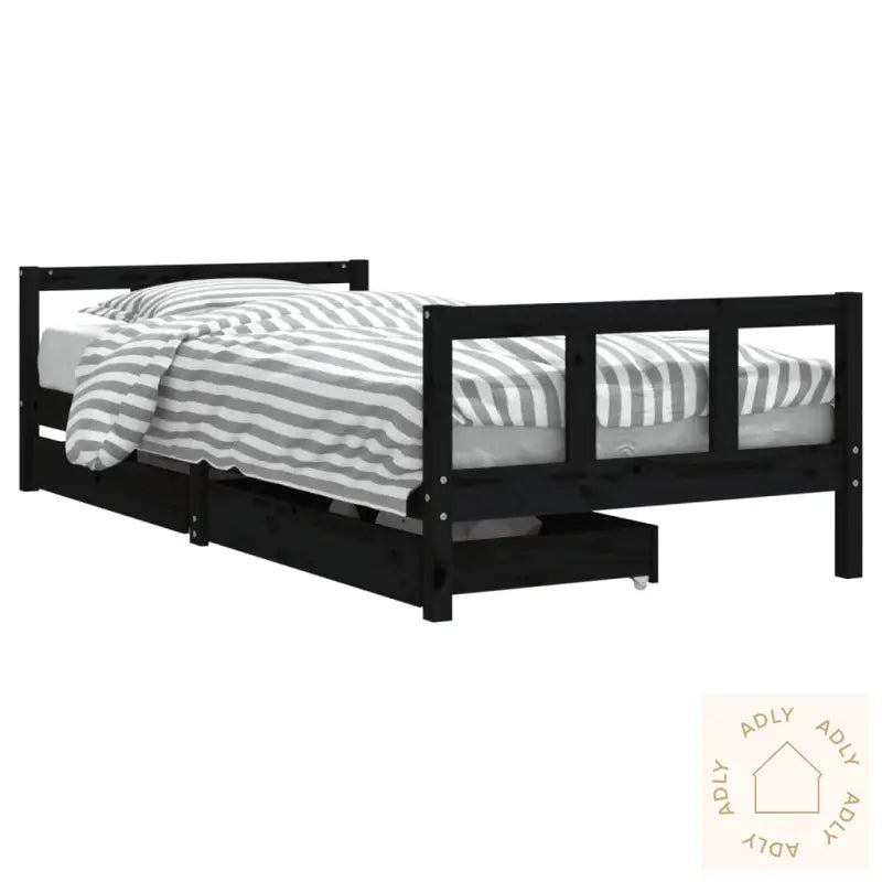 Barnesengeramme Med Skuffer Svart 90X200 Cm Heltre Furu