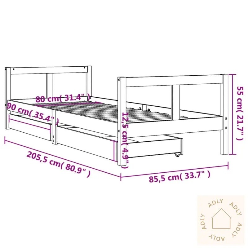 Barnesengeramme Med Skuffer 80X200 Cm Heltre Furu