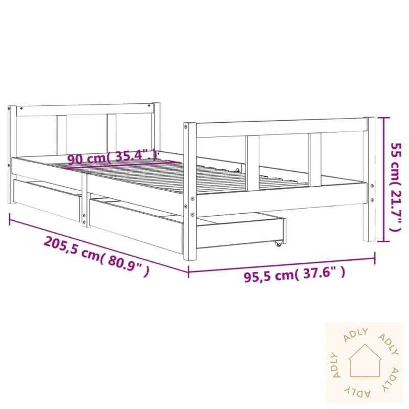 Barnesengeramme Med Skuffer Svart 90X200 Cm Heltre Furu