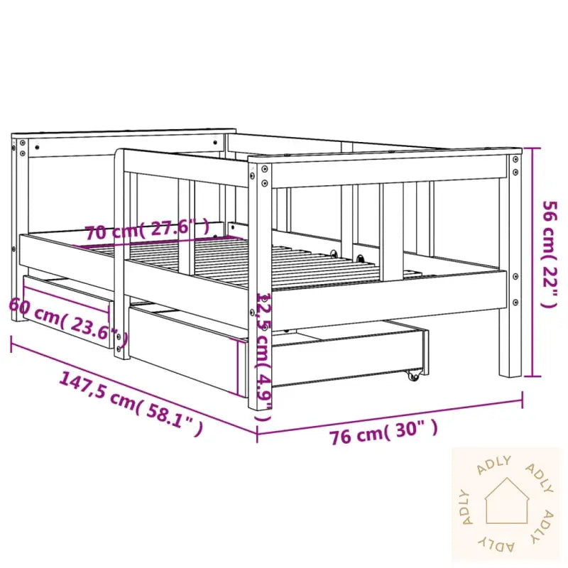Barnesengeramme Med Skuffer Hvit 70X140 Cm Heltre Furu