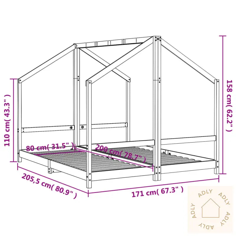Barnesengeramme Svart 2X(80X200) Cm Heltre Furu