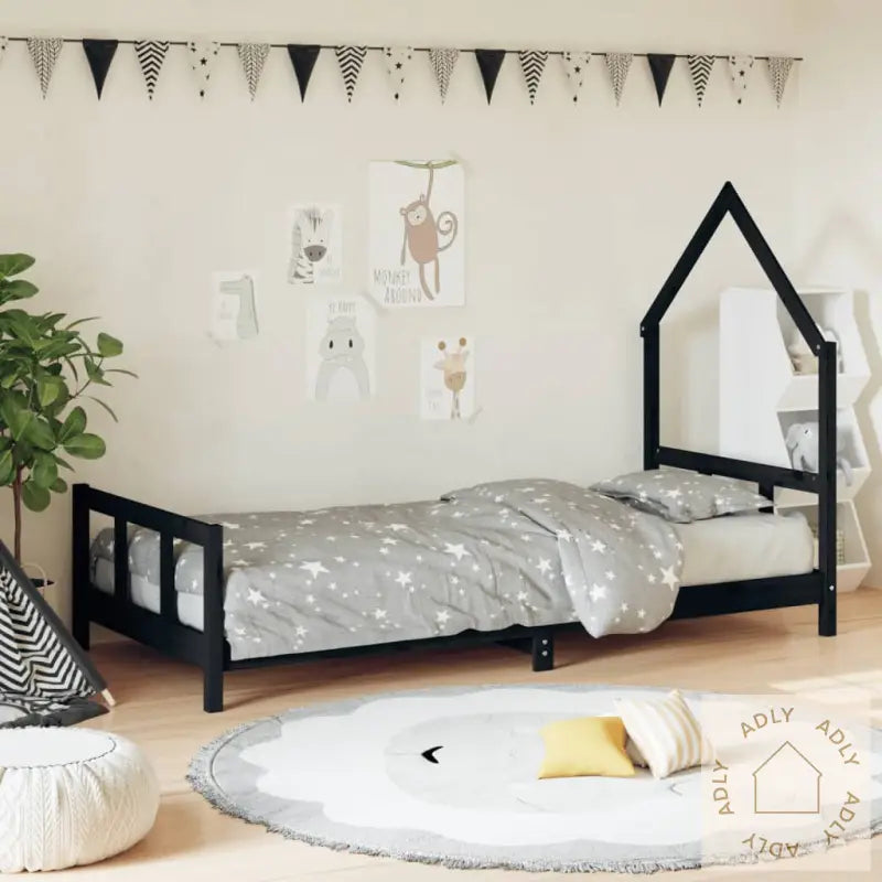 Barnesengeramme Svart 90X190 Cm Heltre Furu