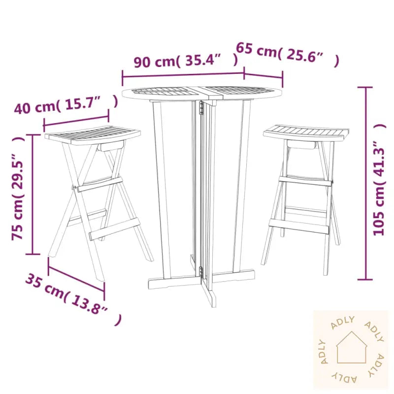 Foldbart Barsett 3 Deler Heltre Teak