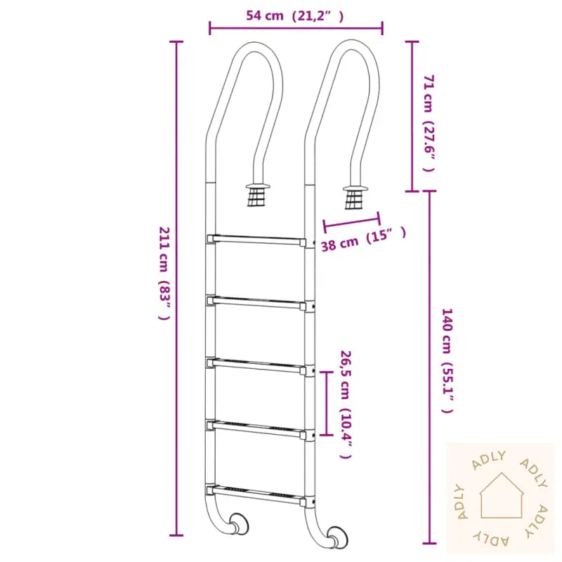 Bassengstige 54X38X211 Cm 304 Rustfritt Stål