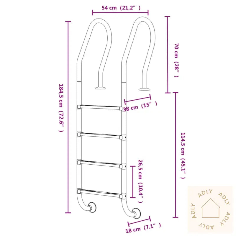 Bassengstige 54X38X184,5 Cm 304 Rustfritt Stål