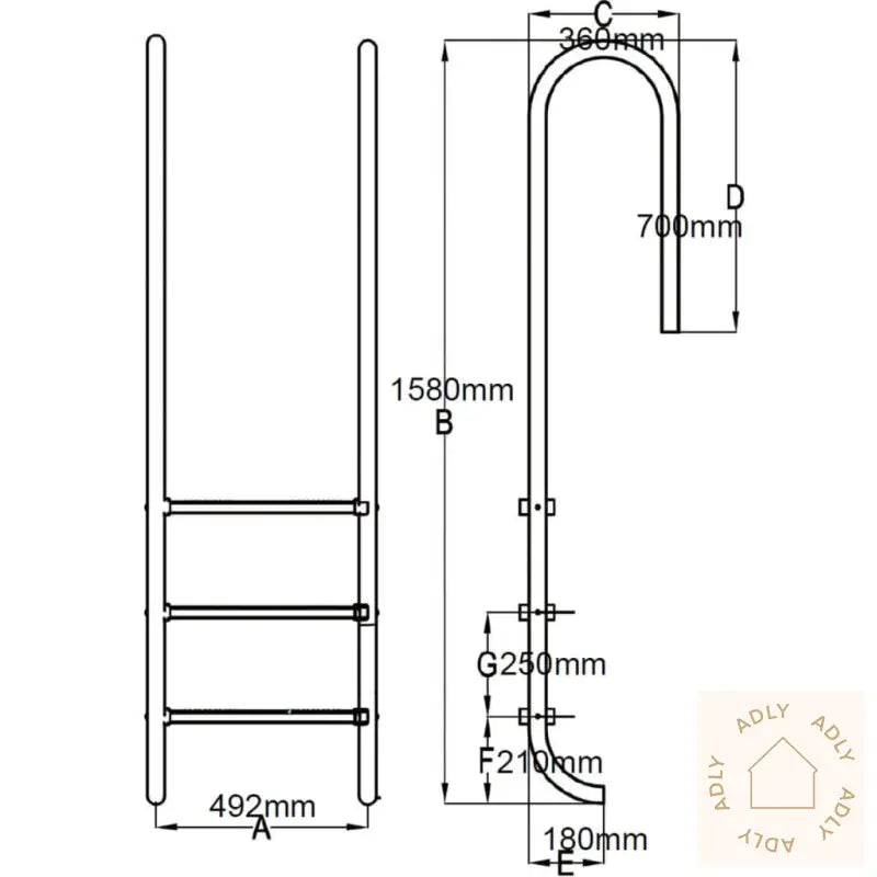 Bassengstige 3 Trinn Rustfritt Stål 304 120 Cm