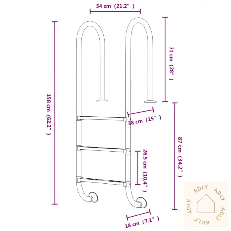 Bassengstige 54X38X158 Cm 304 Rustfritt Stål