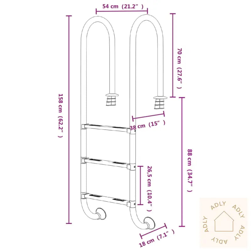 Bassengstige 54X38X158 Cm 304 Rustfritt Stål