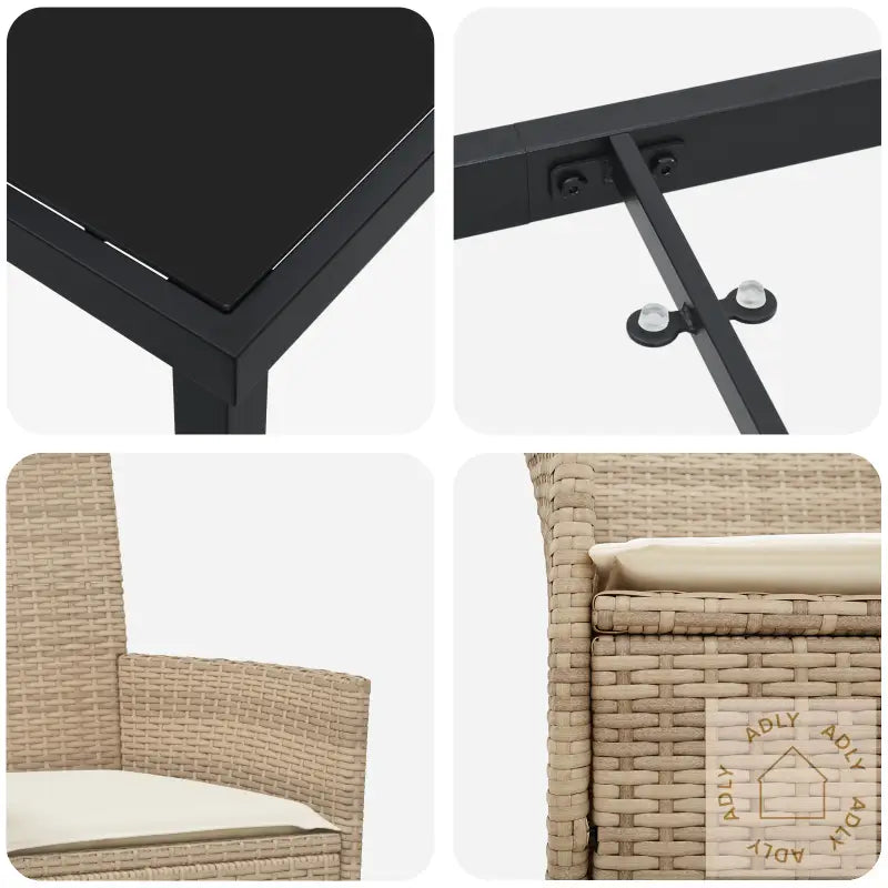 5 Delt Hage Spiseset Med Puter Beige Poly Rattan
