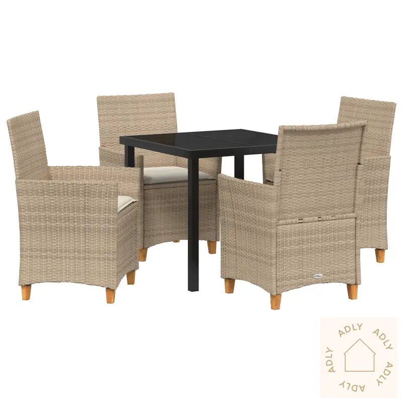 5 Delt Hage Spiseset Med Puter Beige Poly Rattan