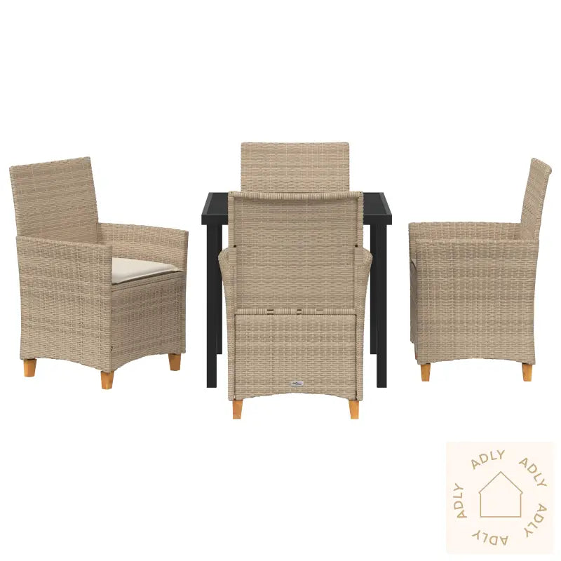 5 Delt Hage Spiseset Med Puter Beige Poly Rattan