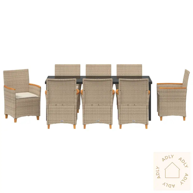 9 Deler Hage Spise Sett Med Puter Beige Poly Rotting