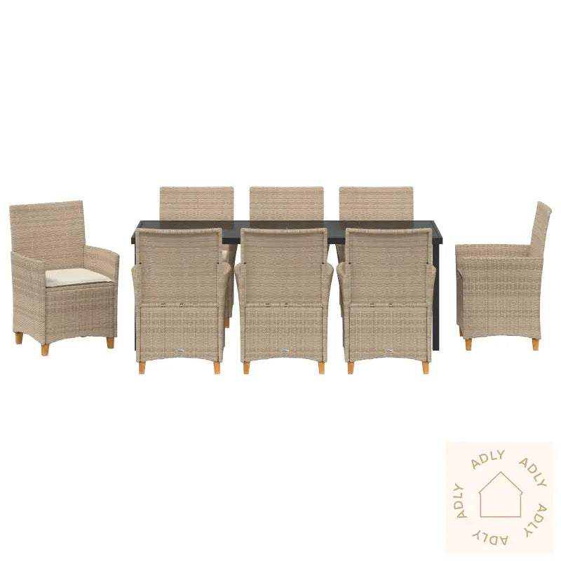 9 Delers Hage Spise Sett Med Puter Beige Poly Rottinng