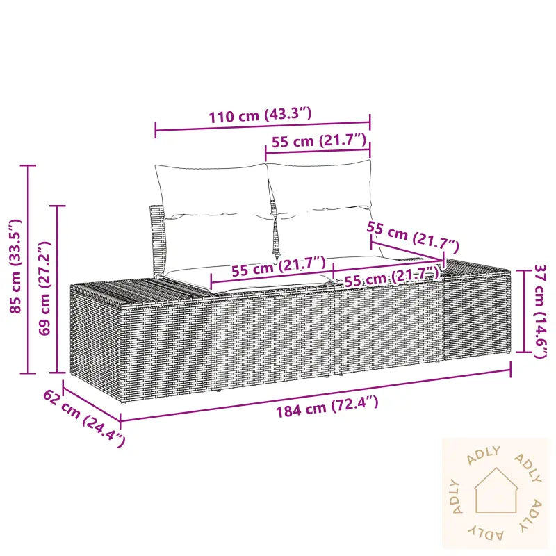 2-Seters Hagesofa Med Puter Beige Poly Rattan