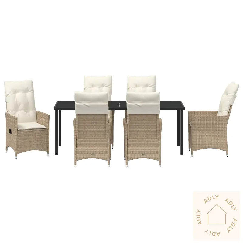 7-Delt Hage Spisegruppe Med Puter Beige Poly Rattan